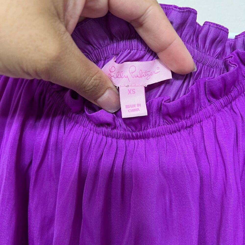 Lilly Pulitzer Purple Silky Dee Ruffle Off the Shoulder Top XS Women - Picture 3 of 7